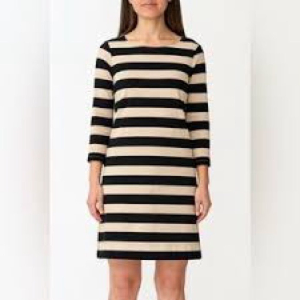 Theory Ponte Knit Striped Black and Cream Dress S